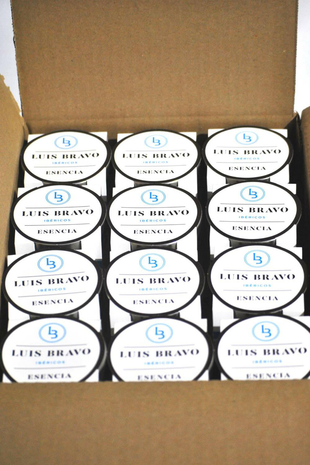 CAJA 12 TARROS JAMÓN DE BELLOTA 100% IBÉRICO CORTADO A CUCHILLO - IBÉRICOS LUIS BRAVO
