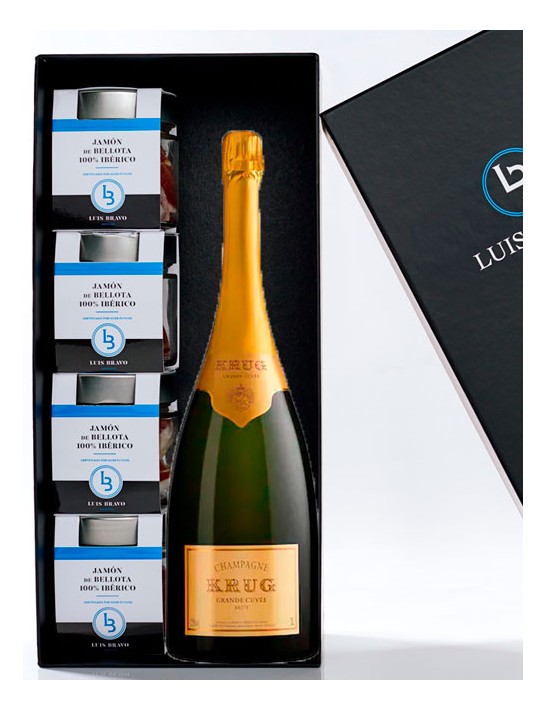 Estuche 4 tarros de Jamón de Bellota 100% Ibérico +  Champagne  Le Grande dame de Veuve Clicquot