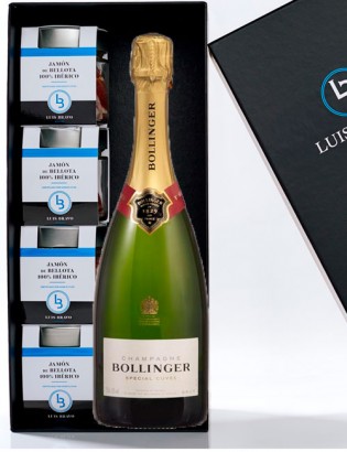 Estuche 4 tarros de Jamón de Bellota 100% Ibérico +  Champagne Bollinger